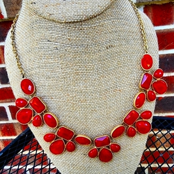 Francesca's Collection Orange Stone Bib Statement Necklace Gold Chain Bohemian - Picture 9 of 10